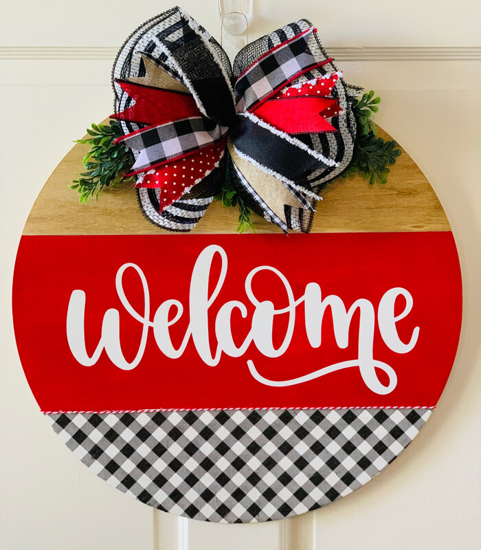 Welcome Buffalo Check Door Hanger