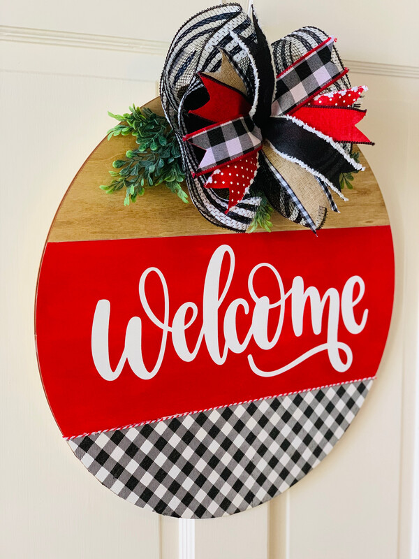 Welcome Buffalo Check Door Hanger