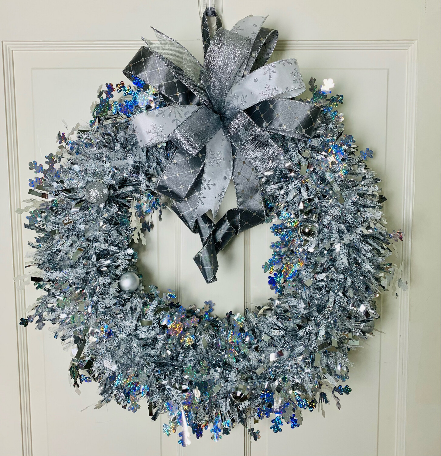 Silver Snowflake Tinsel Wreath