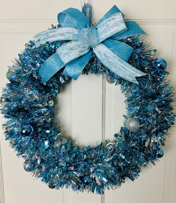 Blue & Silver Tinsel Wreath