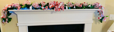 Red & White Mantle Garland with Bows