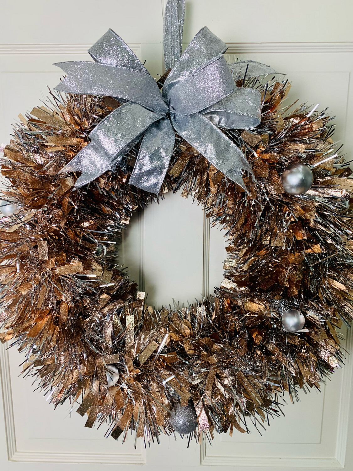 Rose Gold & Silver Tinsel Wreath
