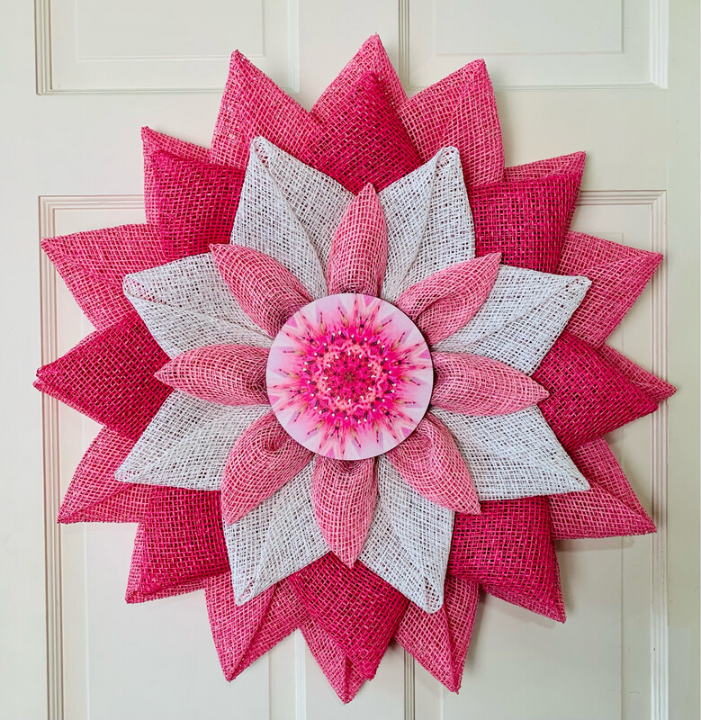 Pink &amp; White Geometric Flower Wreath
