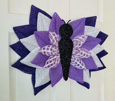 Purple &amp; White Butterfly Wreath