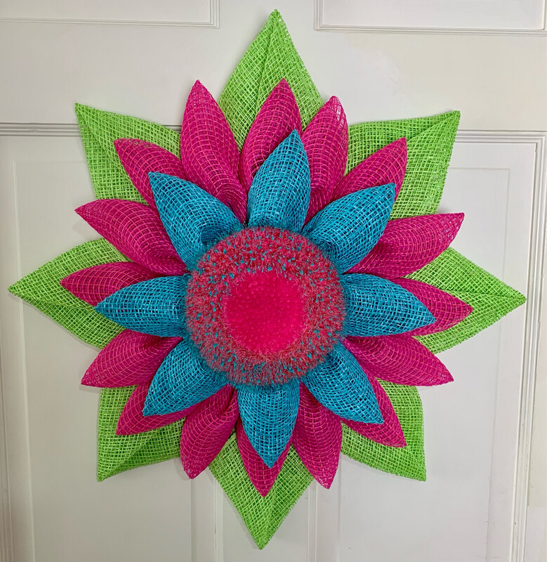 Fuchsia &amp; Turquoise Flower Wreath