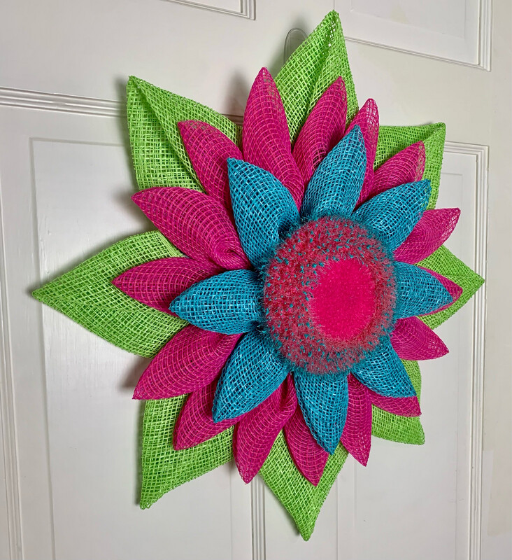 Fuchsia &amp; Turquoise Flower Wreath
