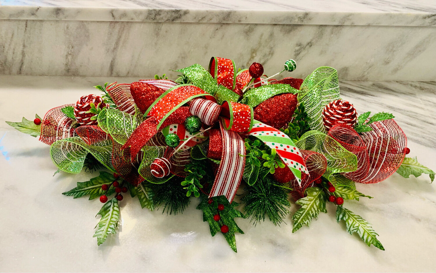 Red White Lime Green Christmas Centerpiece