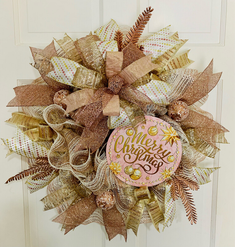 Rose Gold Merry Christmas Ornaments Wreath