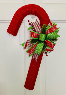 Red Candy Cane Ribbon Wreath