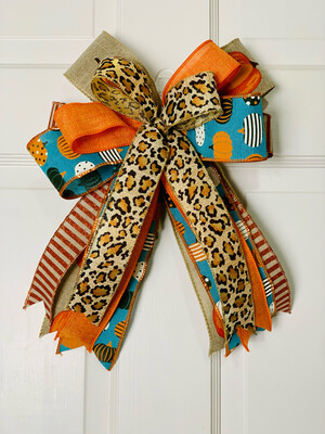 Fall Orange &amp; Turquoise Animal Print Bow