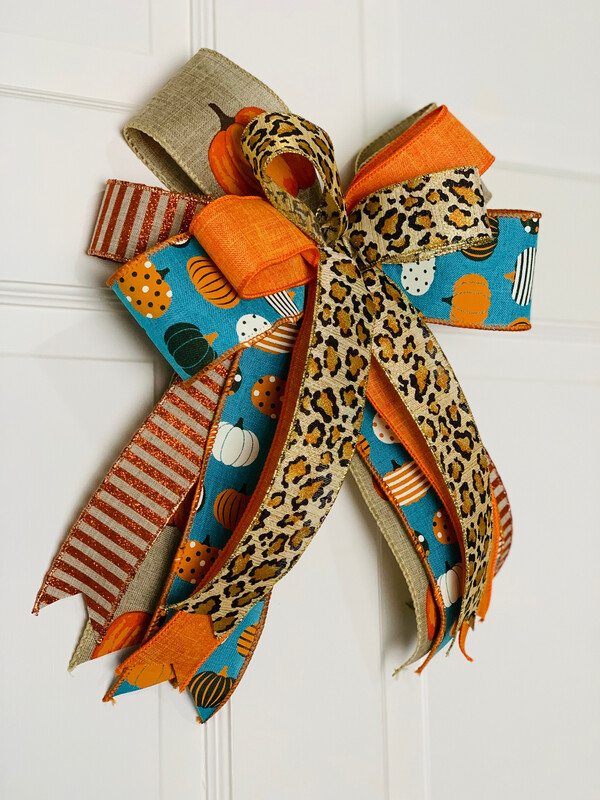 Fall Orange &amp; Turquoise Animal Print Bow
