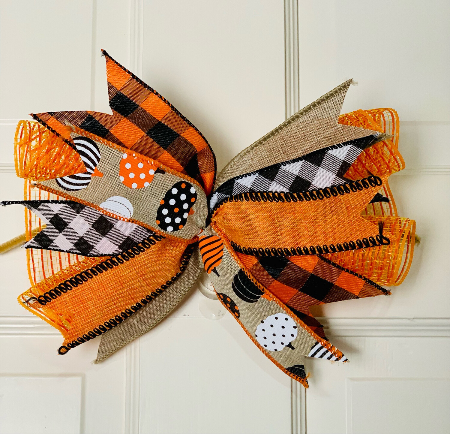 Fall Orange &amp; Black Pumpkin Mesh Bow