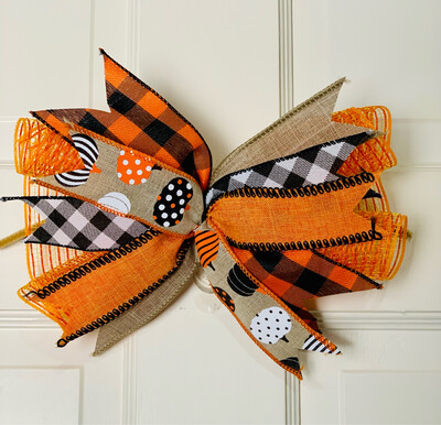 Fall Orange &amp; Black Pumpkin Mesh Bow