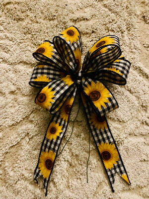 Black &amp; White Check Sunflower Bow