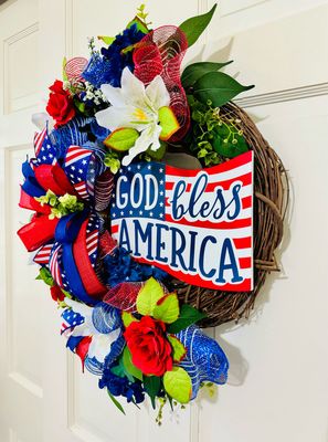 God Bless America Patriotic Grapevine Wreath