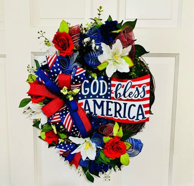 God Bless America Patriotic Grapevine Wreath