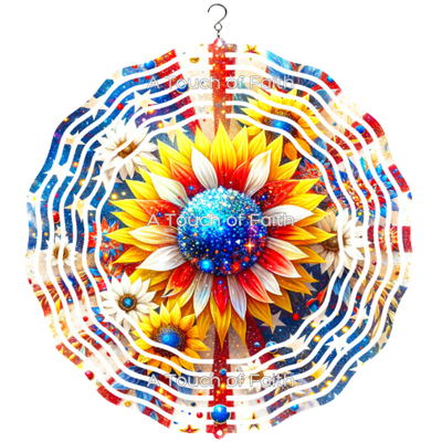 American Flag Sunflower Wind Spinner