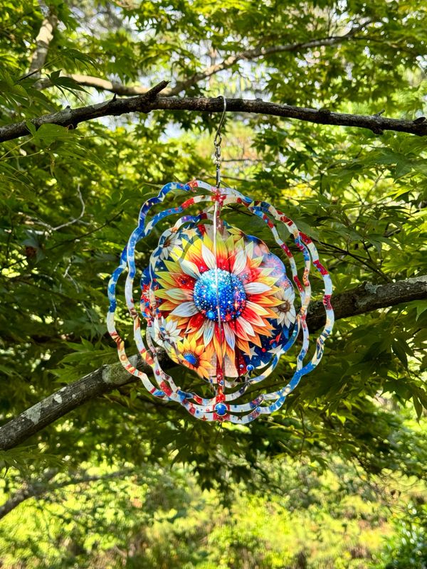 American Flag Sunflower Wind Spinner