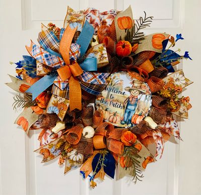 Fall Welcome to the Patch Scarecrow Wreath