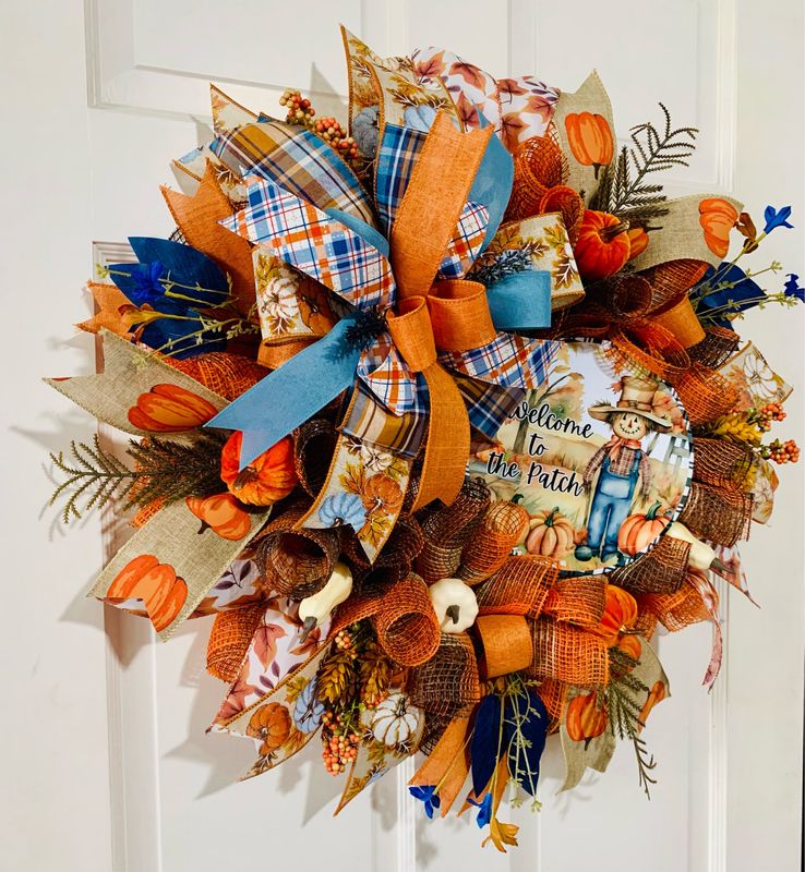 Fall Welcome to the Patch Scarecrow Wreath