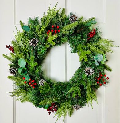 Christmas Evergreen Berries &amp; Pine Wreath
