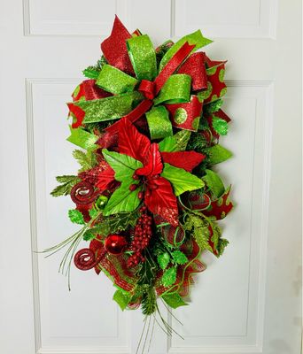 Red &amp; Green Poinsettia Swag