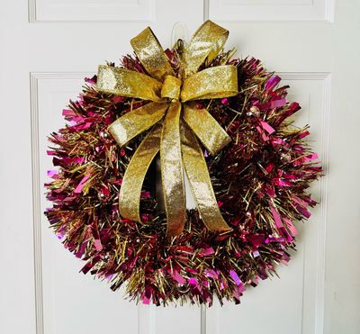 Pink &amp; Gold Tinsel Wreath