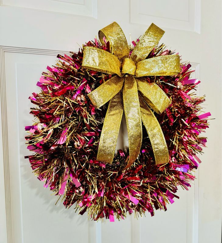 Pink &amp; Gold Tinsel Wreath