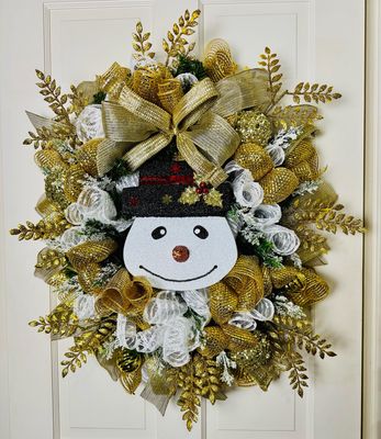 Gold Glitter Snowman Wreath