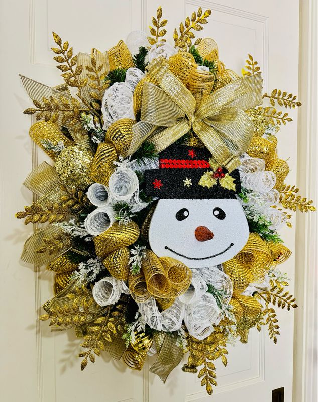 Gold Glitter Snowman Wreath