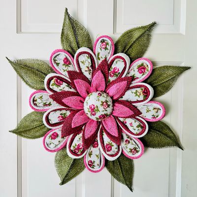 Burlap Ribbon Flower Wreath