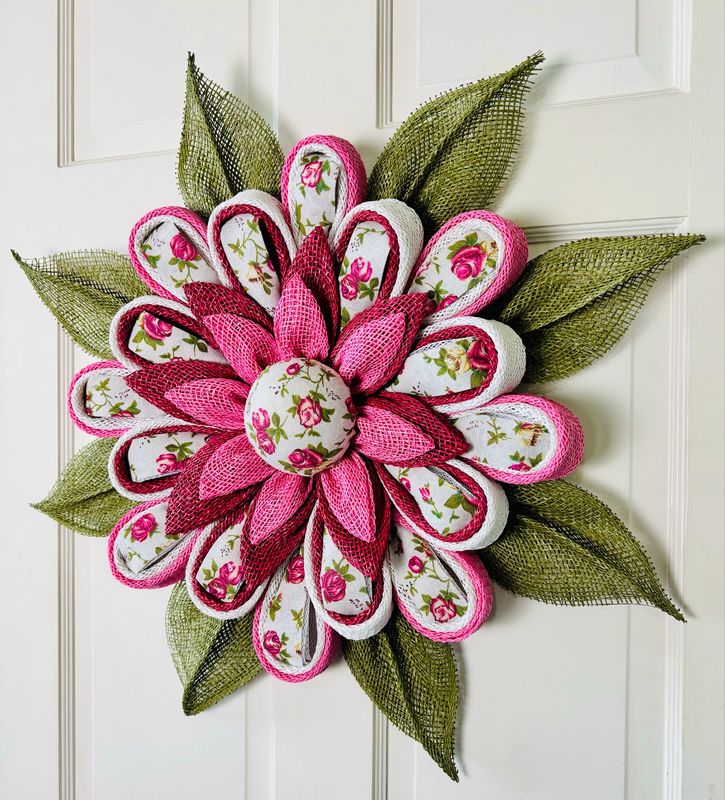 Burlap Ribbon Flower Wreath