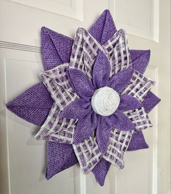 Purple Deco Mesh Flower Wreath