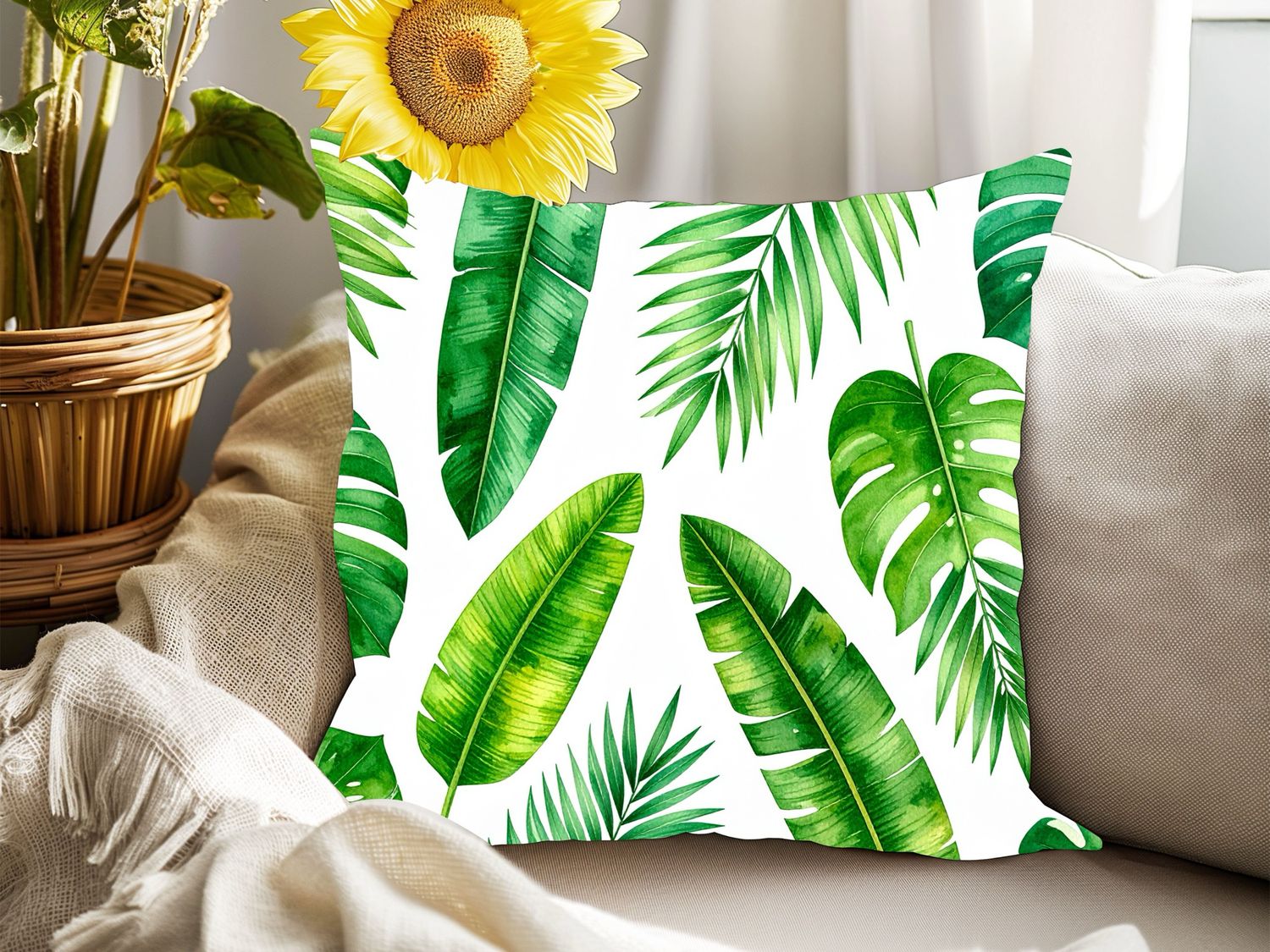 Tropical Palm Leaf Pillow Cover