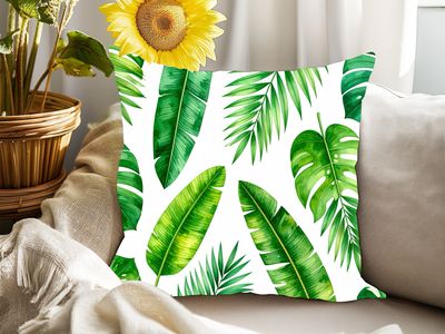 Tropical Palm Leaf Pillow Cover