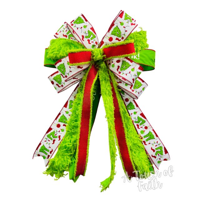 Whimsical Green Monster Tree Topper Bow