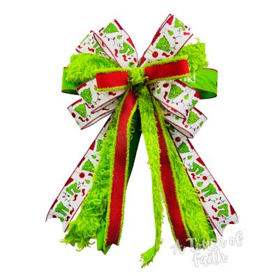 Whimsical Green Monster Tree Topper Bow