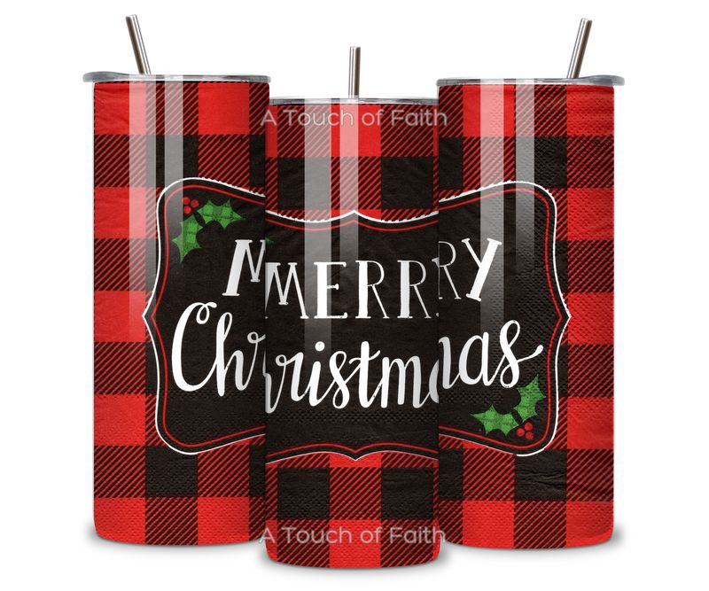 Merry Christmas Buffalo Plaid Tumbler