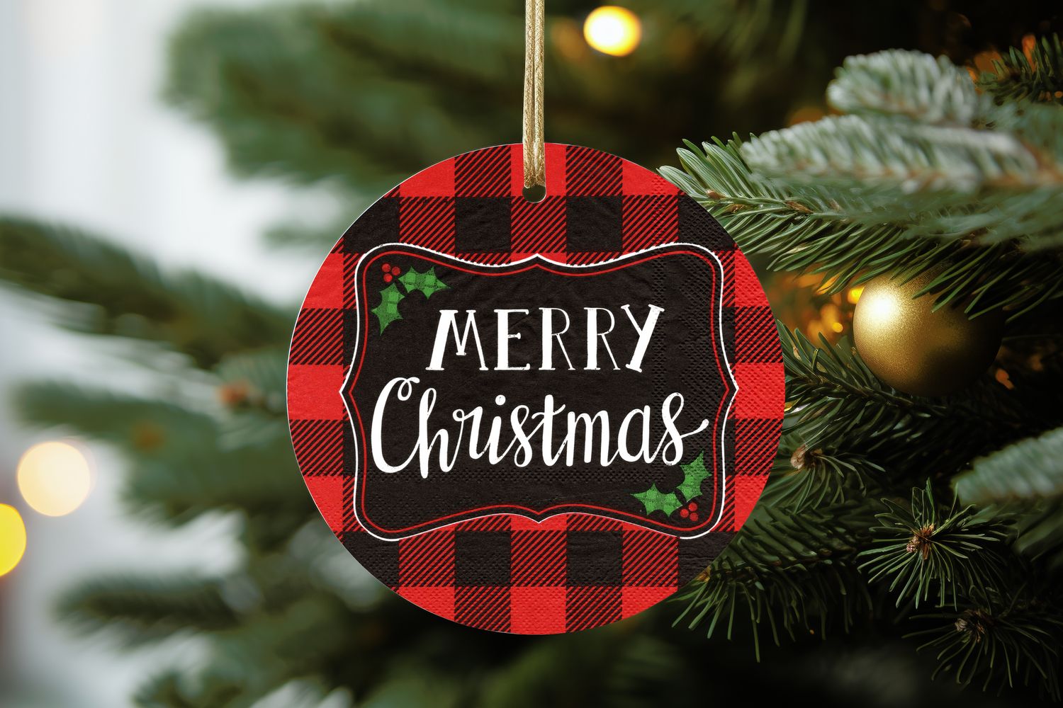 Merry Christmas Buffalo Plaid Ornament