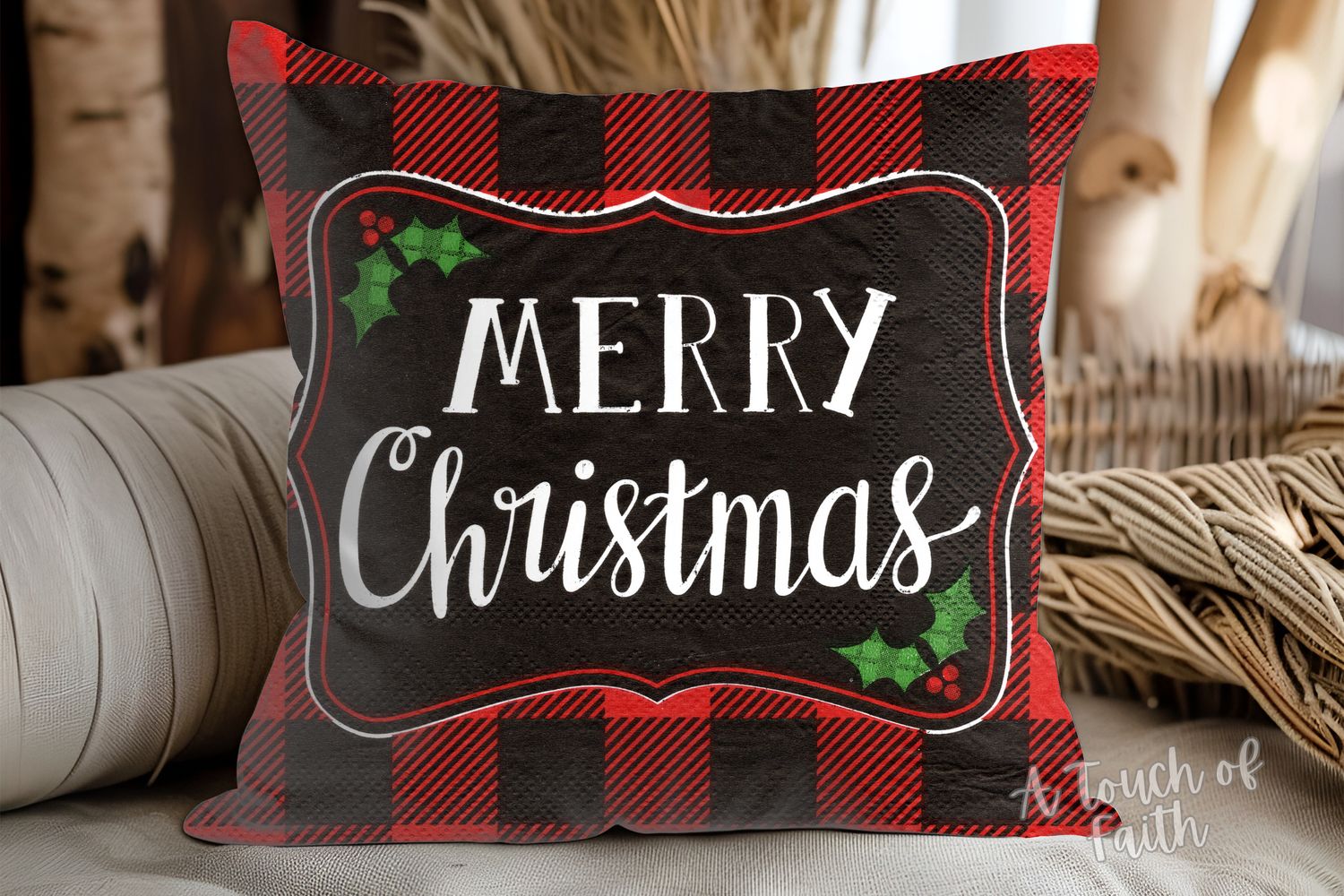 Merry Christmas Buffalo Plaid Pillow Cover