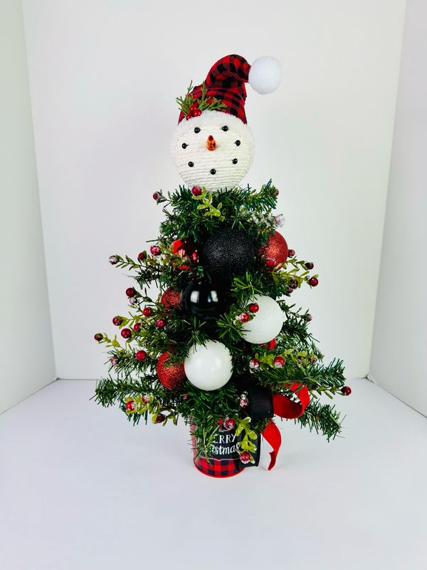 Merry Christmas Buffalo Plaid Snowman Tree