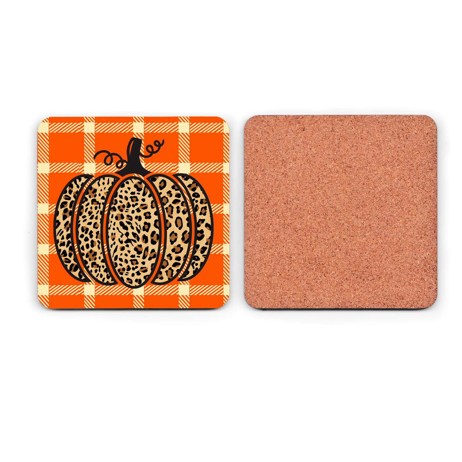 Fall Pumpkin Leopard Plaid Coaster