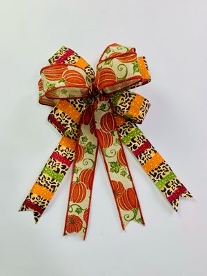 Fall Pumpkin Leopard Plaid Bow