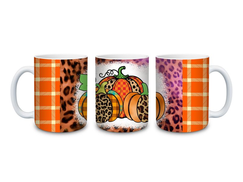Fall Pumpkin Leopard Plaid Collection – Mug, Coasters &amp; Bow Set