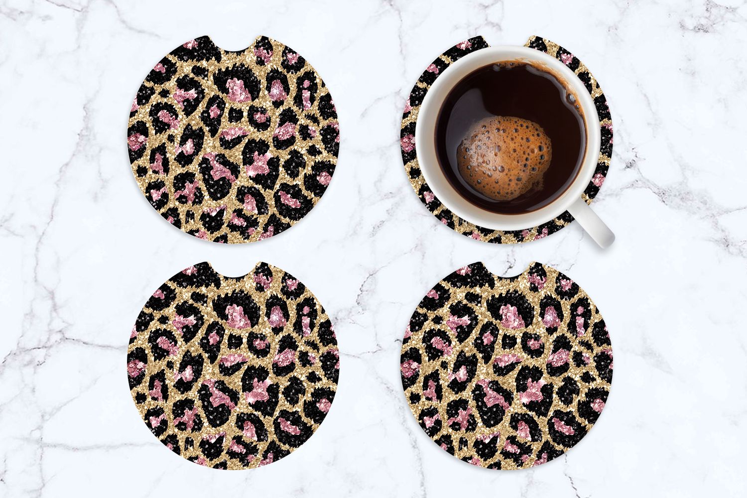 Leopard Print Car Coasters Set of 2