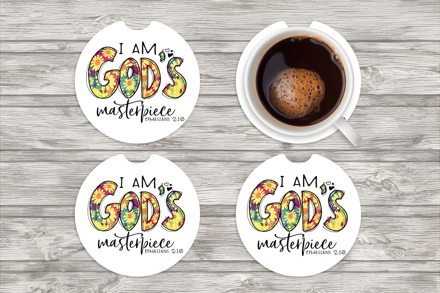 I Am God&#39;s Masterpiece Car Coasters (set of 2)