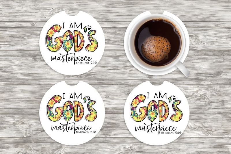 I Am God&#39;s Masterpiece Car Coasters (set of 2)