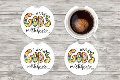 I Am God&#39;s Masterpiece Car Coasters (set of 2)