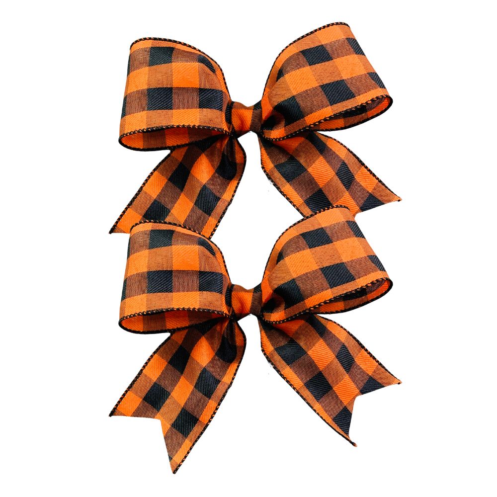 Mini Orange &amp; Black Buffalo Plaid Bows