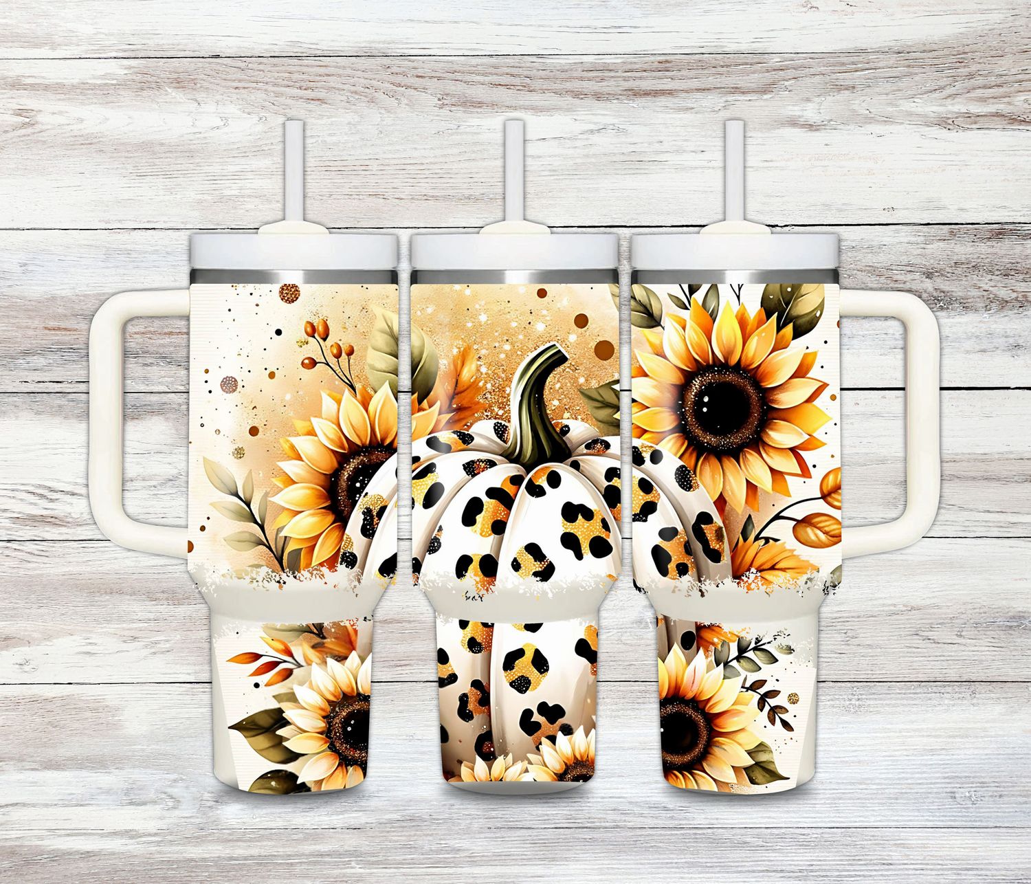 40 oz Leopard Pumpkin &amp; Sunflower Tumbler